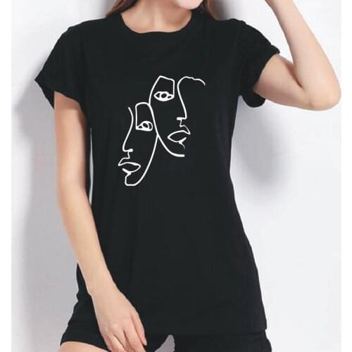 Character Face Cartoon Print T Shirt Women Hipster Harajuku Short Sleeve Plus Size Tee Shirt White Black O-neck Cotton T-shirts