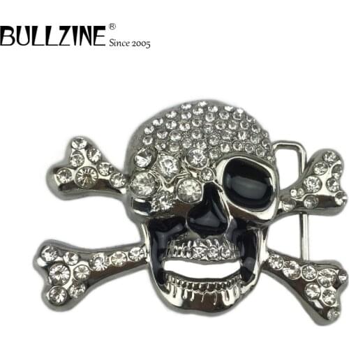 Bullzine Heavy Zinc alloy Rhinestones Skull belt buckle with silver finish for men FP-01336 with 4cm width loop