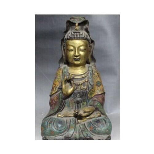 RHS0207 16" Chinese Cloisonne Enamel Gold Gilt Kwan-yin Guan Yin Goddess Buddha Statue