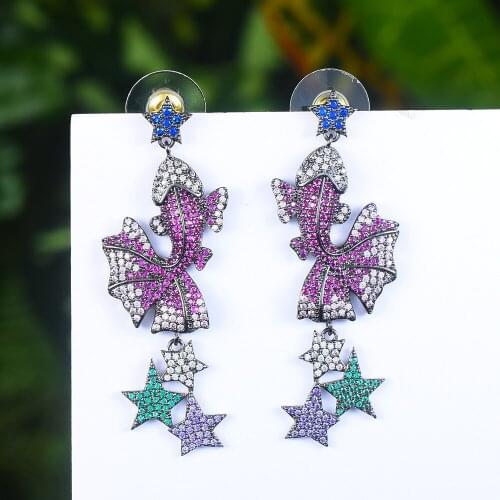 Blachette Luxury Big Mermaid Pendant Earring Full Cubic Zirconia Setting European Bridal Wedding Anniversary Fashion Jewelry