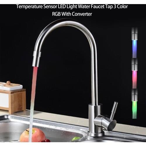 Newest 3 Color Temperature Sensor Water Faucet LED Light Change Faucet Shower Water Tap Glow Shower Left Screw with Converter
