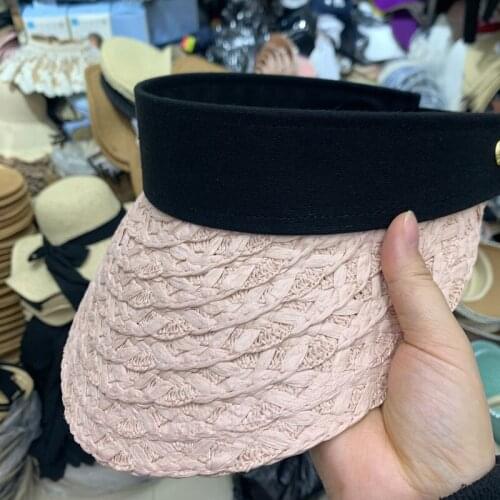 Fashion Korean Sun Visor Straw Hats Outdoor Beach Hat Empty Top Anti-UV Travel Caps Female Pink Bucket Hat Sombreros Para Hombre