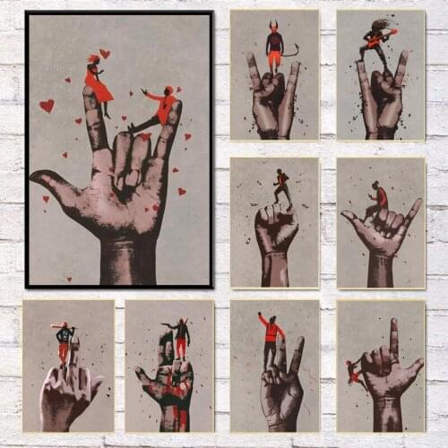 Modern Abstract Little Man on Finger Print on Canvas Creativity Canvas Art Posters and Prints Wall Art Pictures Home Room Decor