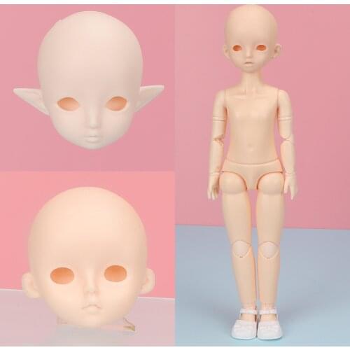 Elf Doll Head Soft Plastic Toy Practice Makeup Doll Head 1/6 White Double-fold Eyelid DIY Heads Accessories For BJD Make Up