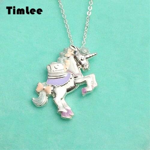 Timlee N156 Free shipping Lovely Unicorn Necklace Colour Horse Pendant Necklaces Wholesale