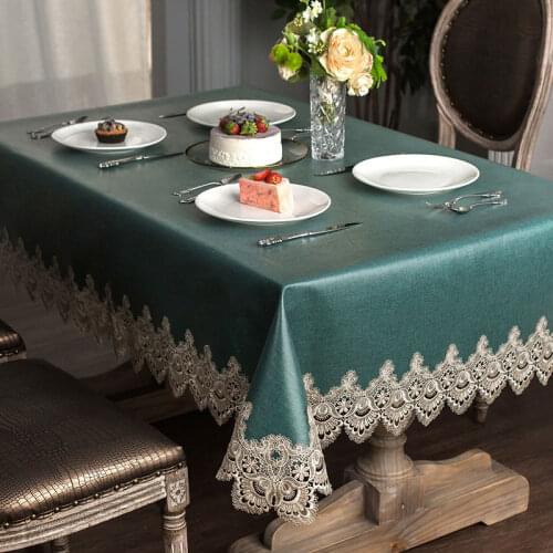 European Lace Soft Rectangular Dinning Table Cover Waterproof Party Kitchen Green Tea Tablecloth Square Oilproof Decorative 2021