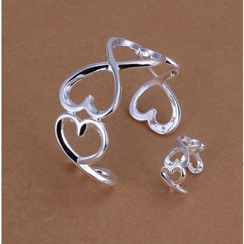 S238 Wholesale, free shipping jewelry set, fashion jewelry set Heart To Heart Ring Bangle Jewelry Set