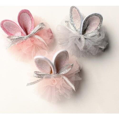 New Luxury Glitter Felt Kid Hair Clips Korean Princess Girls Hair Barrette 15pcs/lot Cartoon Rabbit Ears Pink Bows Solid Hairpin