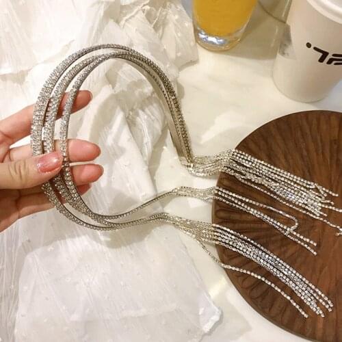 Luxury all-Rhinestone tassel headband for women glitter crystal wedding party jewelry gift 2020