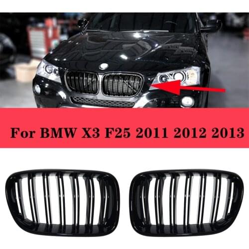 1 Pair Car Front Bumper Grilles 2 Slat Racing Grills for BMW X3 F25 2011 2012 2013 Dual Slats Double Line Kidney Grille Replacem