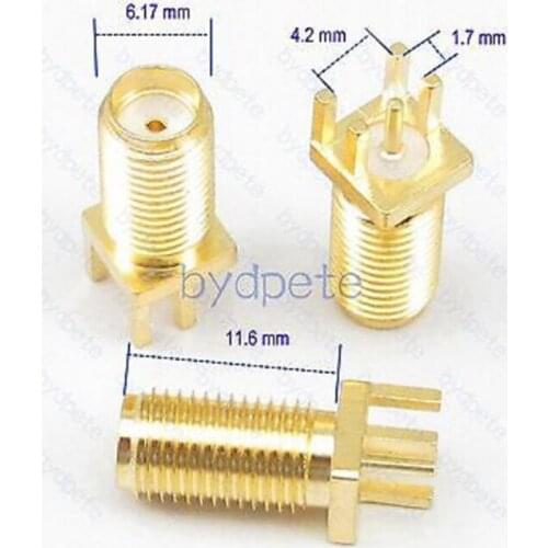 10pcs/lot SMA jack female pin square panel socket PCB Edge 1.7mm Mount Solder RF Adapter