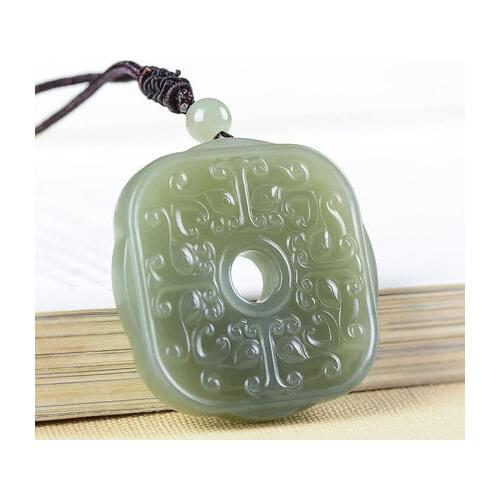 100% 7A natural hetian green jade pendant two side handcarved dragon jade necklace brand men women jade jewelry