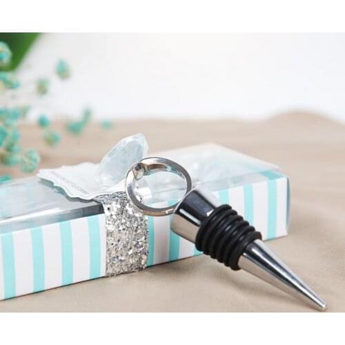 100 PCS Free Shipping New Arrival Bridal Party Favors Something Blue Diamond Ring Bottle Stopper