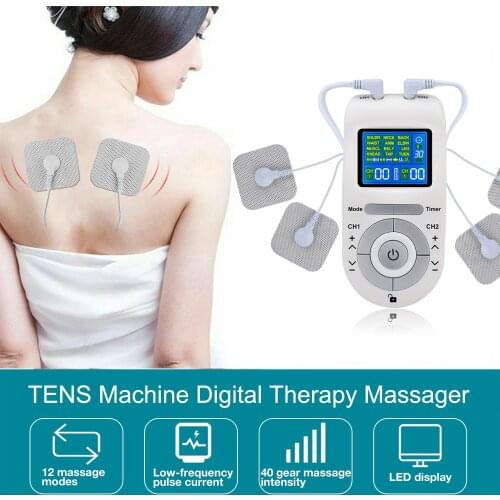 12 Modes Tens Machine Unit Digital Therapy Full Body Massager 4 Electrodes Pads Pain Relief Pulse Massage EMS Muscle Stimulation