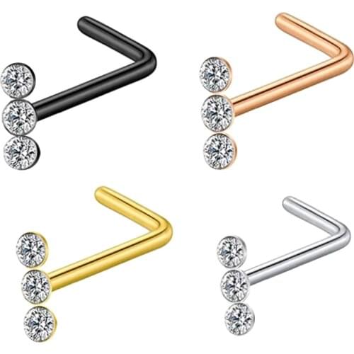 20G Nose Ring Studs Stainless Steel CZ Nose Bone L-Shaped Nose Stud Screws Nose Piercing Jewelry Set