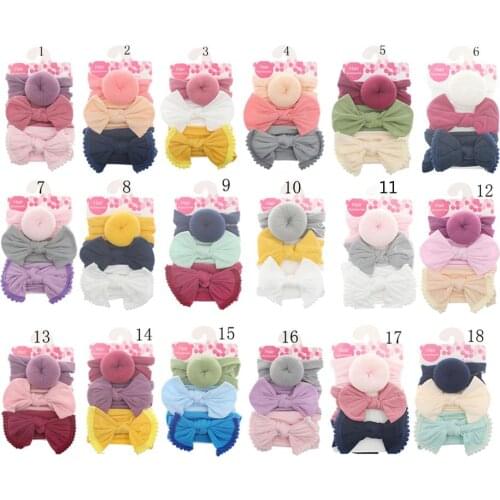 3pcs/Set New Solid Nylon Headband Bow Headbands For Cute Kids Girls Hair Girls Turban Hairband Children Soft Cotton Headband