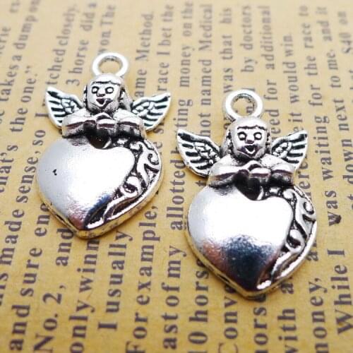 6 pieces/lot 17*25mm Angel Cupid heart love charm Antique silver color Alloy necklace pendant bracelet earring key chain DIY