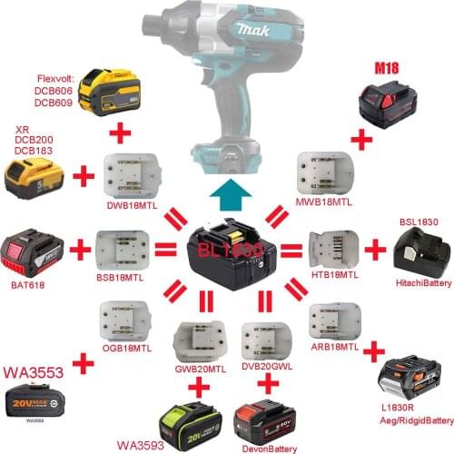 Li-ion Battery Converter Adapter For Makita 18V Tool use For Bosch DeWolt 20V 60V AEG RIDGID DEVON Worx Milwaukee Battery DCB183