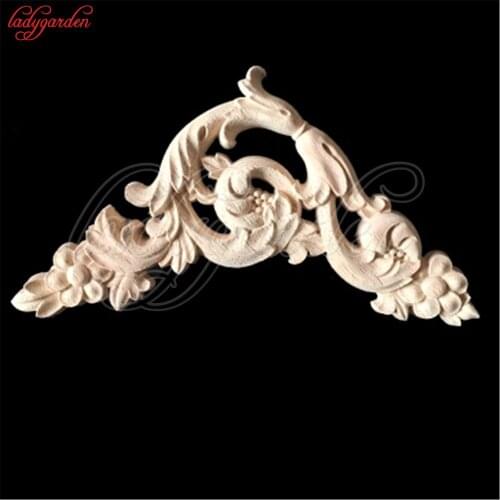 Natural Wood Appliques Wood Carved Corner Decals Onlay Applique for Furniture Walls Doors Cabinets Home Decoration