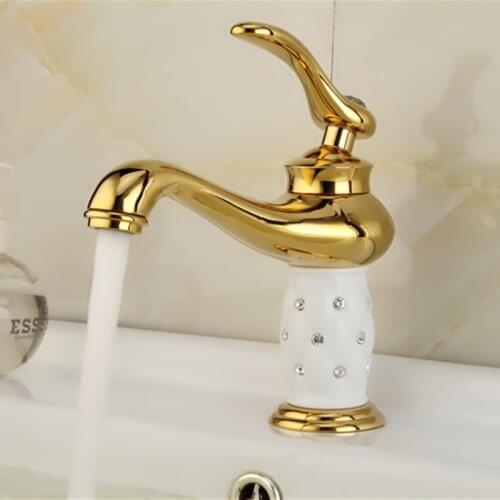 Free Shipping Ceramic golden bathroom basin mixer tap with single handle solid brass gold basin sink water mixer tap
