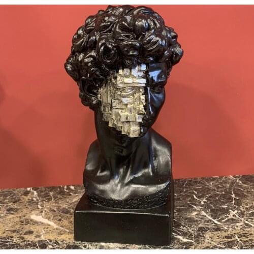 BLACK DAVID GEOMETRIC FACE BUST SCULPTURE