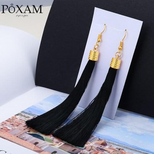 Bohemian Tassel Long Earrings Women Ethnic Manual Black Cotton Silk Fabric Fringe Earrings 2019 Fashion Female Wedding Jewelry