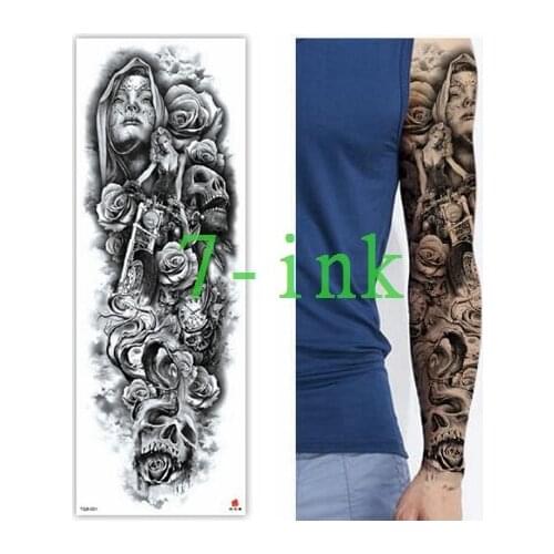 Waterproof Tattoos Sticker Full Arm skull bride rose flower bell tattoo Water Transfer flash tatoo fake tattoo for men women