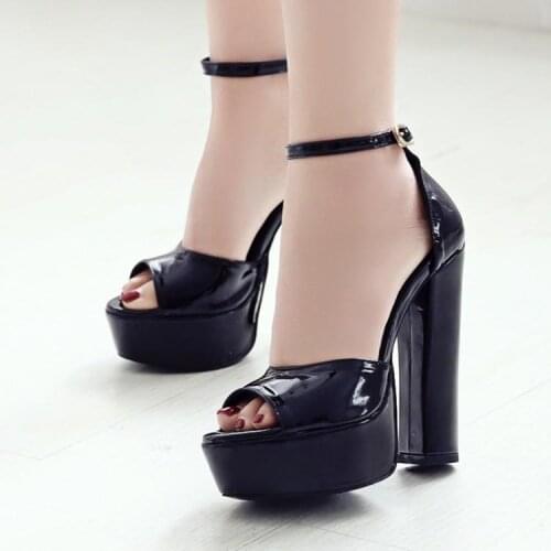 Sexy Black Red Wine Square High Heels Woman Pumps Ankle Strap Gladiator Sandals Women Peep Toe Summer Ladies Party Runway Shoes