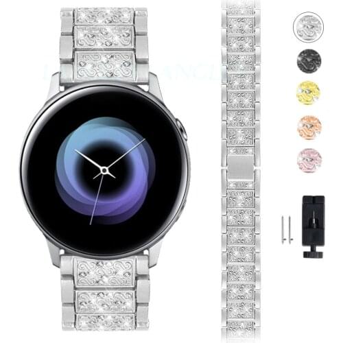 Diamond Stainless Steel Strap for Samsung Galaxy Watch 3 45mm Active 2 Metal Bracelet for HUAWEI Watch GT 2e 46mmm Wristband