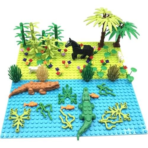 Trees Plants MOC City Animals Set Blocks Parts with Baseplate Compatible Bricks Accessory DIY Building Toys Kids Education Gift