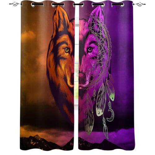 Gradient Wolf Dream Catcher Window Curtains Home Decor Bedroom Curtains Kitchen Door Drapes Curtains for Living Room