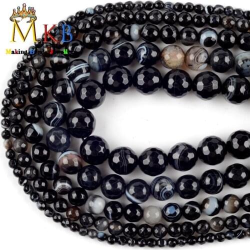 Faceted Black Agates Natural Stone Beads for Jewelry Making Stone Beads Diy Bracelet Necklace Accessories 15" 4/6/8/10/12mm