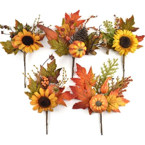Artificial Simulation Maple Leaf Pumpkin Sunflower Pick Garland Accessories Home DIY Autumn Harvest Thanksgiving Halloween Decor