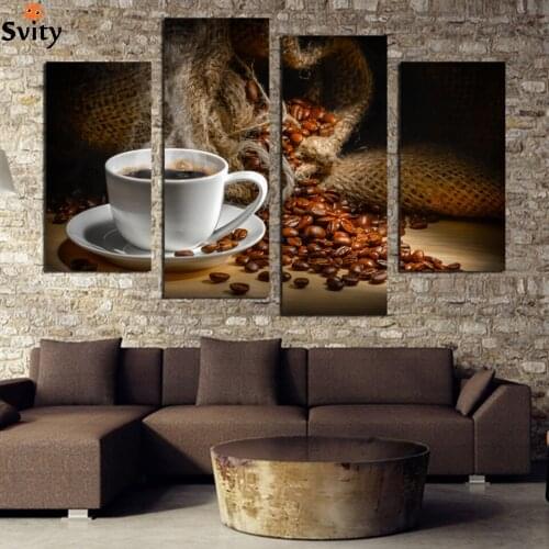 4 Panels Canvas Painting Fragrant Coffee Beans Print Painting On Canvas Wall Art Picture Kitchen Home Decoration Unframed F1860
