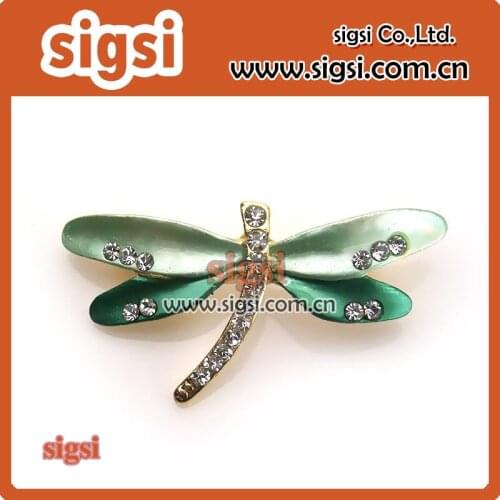 Hot-selling green Enamel Dragonfly Brooch rhinestone crystal Insect Animal Dragonfly lapel Pins for Women