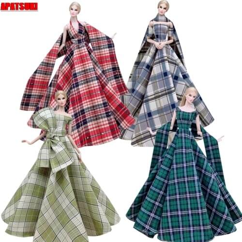Plaid Fashion Wedding Dress for Barbie Doll Clothes Outfits Big Evening Dresses Party Gown 1/6 Dolls Accessories Kids Toys