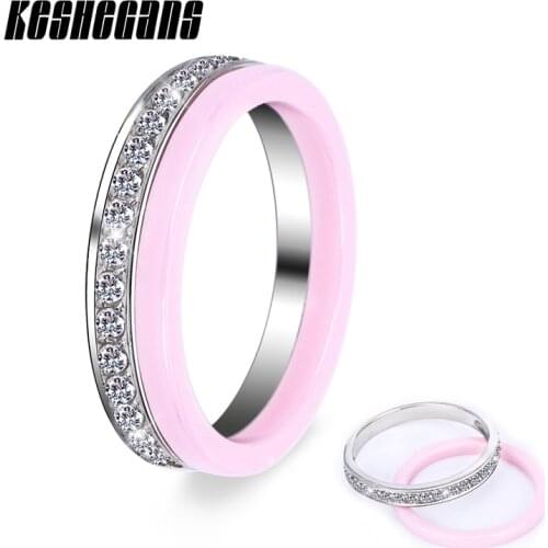Pink Color Healthy Ceramic Ring Sets 2pcs/Set Beautiful Fashion Jewelry For Women Girl With Bling Crystal Rhinestone For Gifts