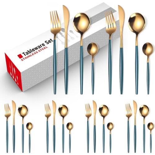 Stainless steel cutlery set painted Portuguese tableware set of 24 gold Western steak cutlery gold spoon and fork set