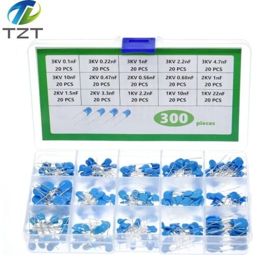 15Values*20Pcs Capacitor Set High Voltage Ceramic Capacitors Assortment Assorted Kit Box 1nF 2.2nF 10nF 22nF 0.47nF 0.56nF-10nF
