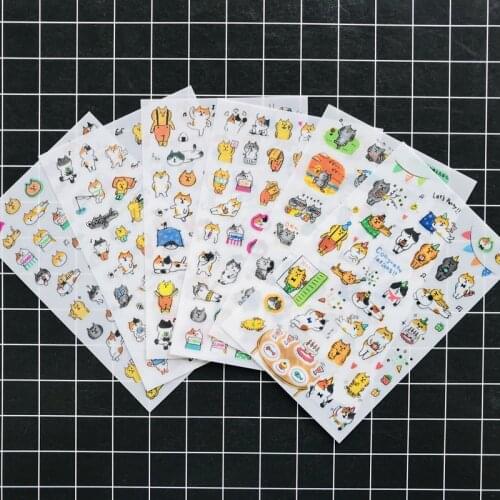 6 Sheets /Pack Cute Kawaii Cat Kitten Sticker Bottle Diary Album Laptop Decor DIY Craft Stick Label Stationery