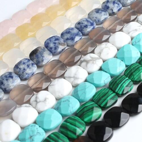 Natural Faceted Stone Beads Turquoises Agates Square Loose Spacer Beads for Jewelry Making DIY Bracelet 17pcs/Strand 12X12mm