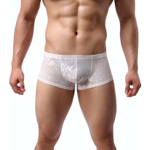 Underwear Men Boxers Low Waist Panties Men Sexy Lace Underpants Transparent Breathable Boxer Underwear Printing Hombre Shorts