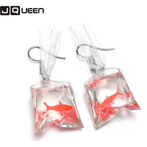 New Arrival Red Yellow Fish Earrings Transparent Water Bag Resin Earrings Creative Jewelry For Women Girls