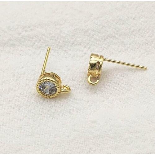 New Arrival! 6mm 50pcs 18kgp gold color Cubic Zirconia Earrings Stud Connectors For Handmade Earring Parts DIY Jewelry Findings
