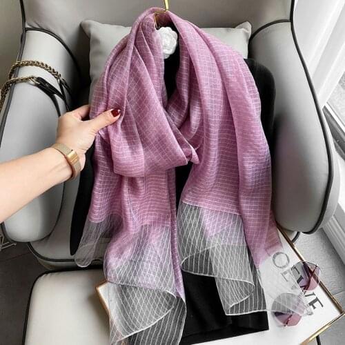 New Solid Checks of Soft Silk Wool Scarf Lady Four Seson Shawl Beach Towl High Quality Present for Mothers Day Lady Wraps