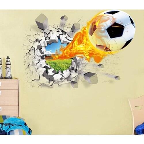 Wholesale 3D Stickers Firing Football Basketball Car Through The Wall Simulation Home Decor Murals For Children Room Or School
