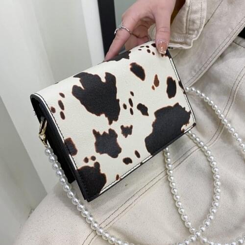 Popular Simple Female Daily Bag Fashion Cow Pattern Women Shoulder Bags PU Leather Pearl strap Crossbody Handbags