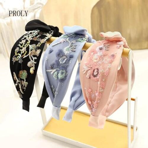 PROLY New Fashion Women Hairband Wide Side Flower Headwear Girls Big Bowknot Headband Adult Flower Hair Accessories Wholesale