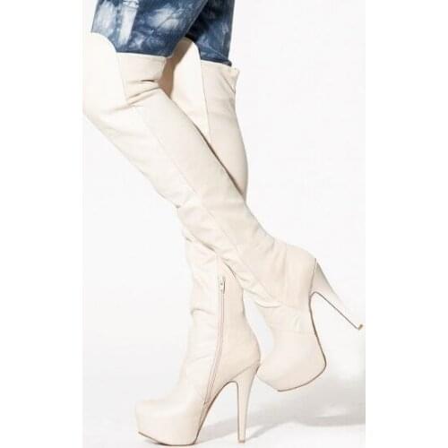 Drop Shipping Winter White Red Suede Platform Over The Knee Boots Woman Round Toe Thin Heels Long Boots Plus Size