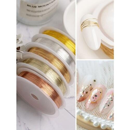 20M/Roll Luxury Metal 3D Alloy Nail Art Gold Silver Copper Line Nail Rivets Studs Manicure Nails Accessories Decorations Charms